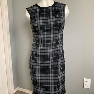 Sheath plaid dress with faux leather